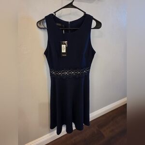 NWT Elegant Navy Mini Dress with Lace Detail